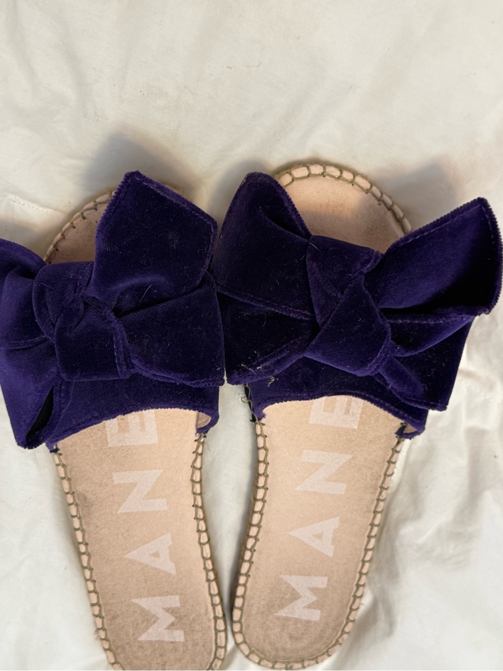 Velvet Bow Slide Sandals in Deep Purple